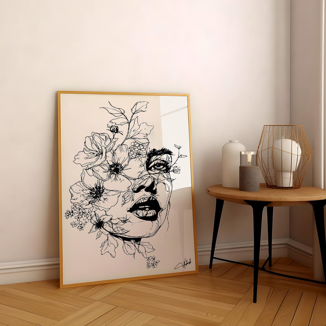 Floral Fusion - Abstract Face Line Art